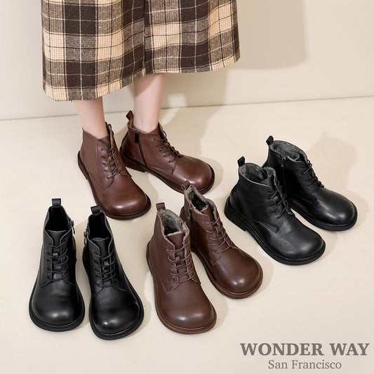 Handmade Leather Boots| Oxford Women Flat Shoes | Big Toe Ankle Boots | Casual Short Booties | Fall Winter Boots | Retro Leather Shoes