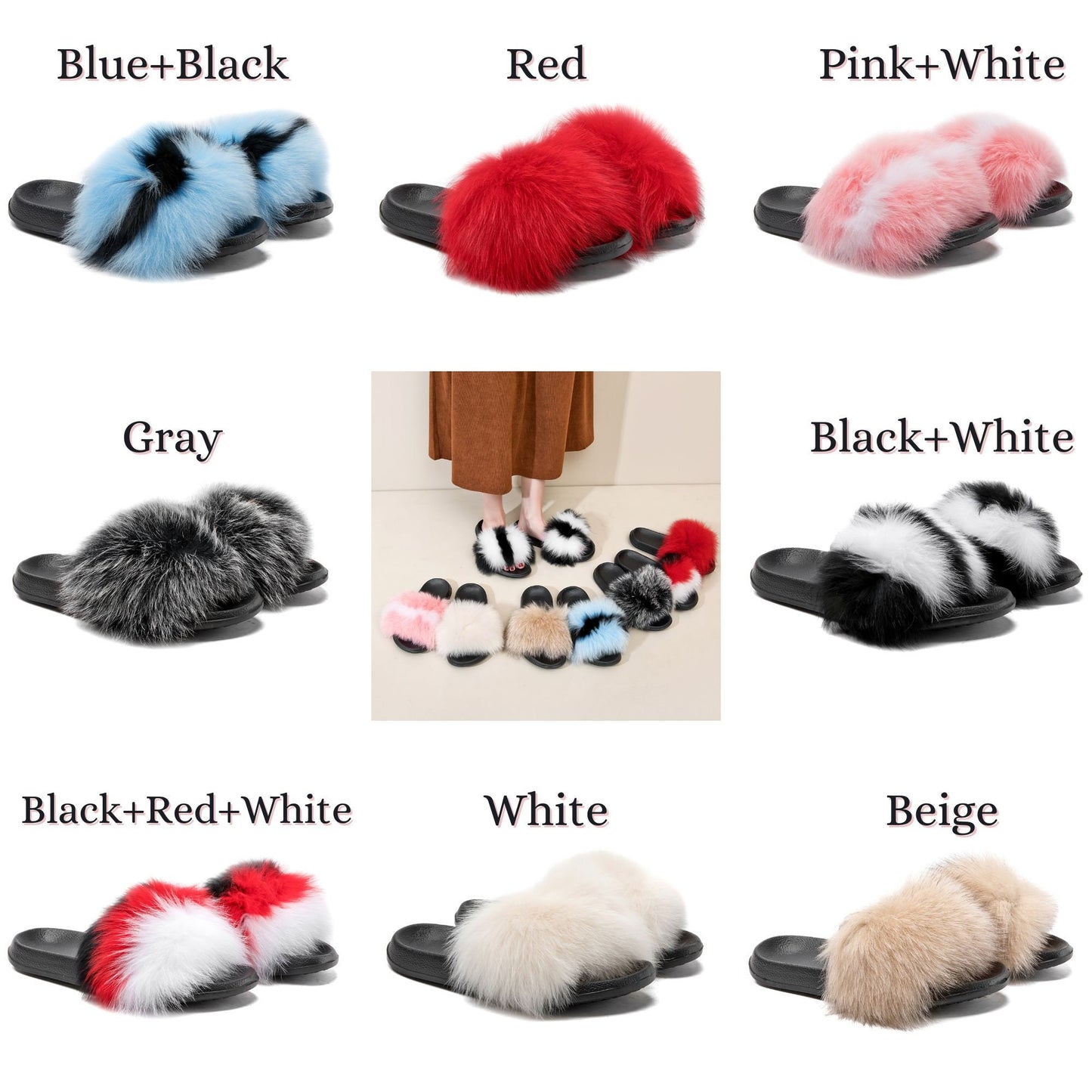 Fur Slippers For Women |  Fuzzy Slippers Indoor Outdoor | Faux Fur Slippers Women |  Open Toe Slides | Gifts For Her