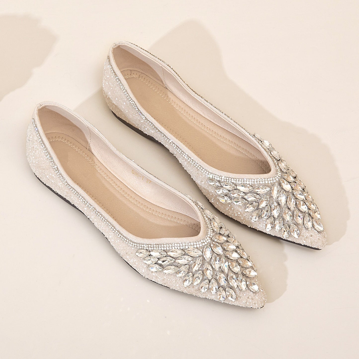 Women Pointed Toe Shoes with Crystals | Handmade Crystal Slip-ons | Comfort Barefoot Flats | Shinny Wedding Shoes | Bridal Bridesmaid Shoes