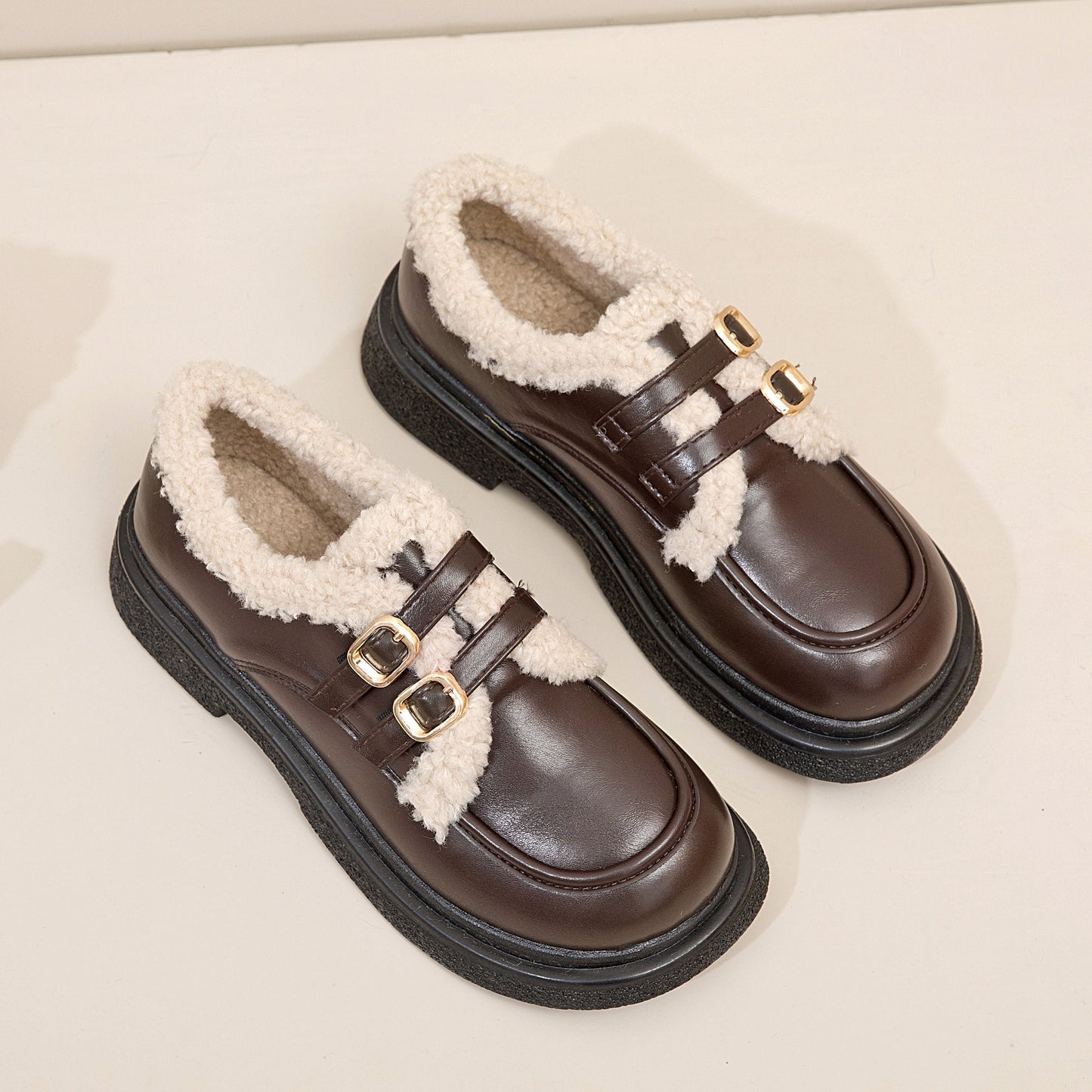 Winter Leather Loafers With Fur | Oxford Women Shoes | Big Toe Shoes | Casual Cute Furry Shoes | Fall Winter Loafers | Women Furry Shoes