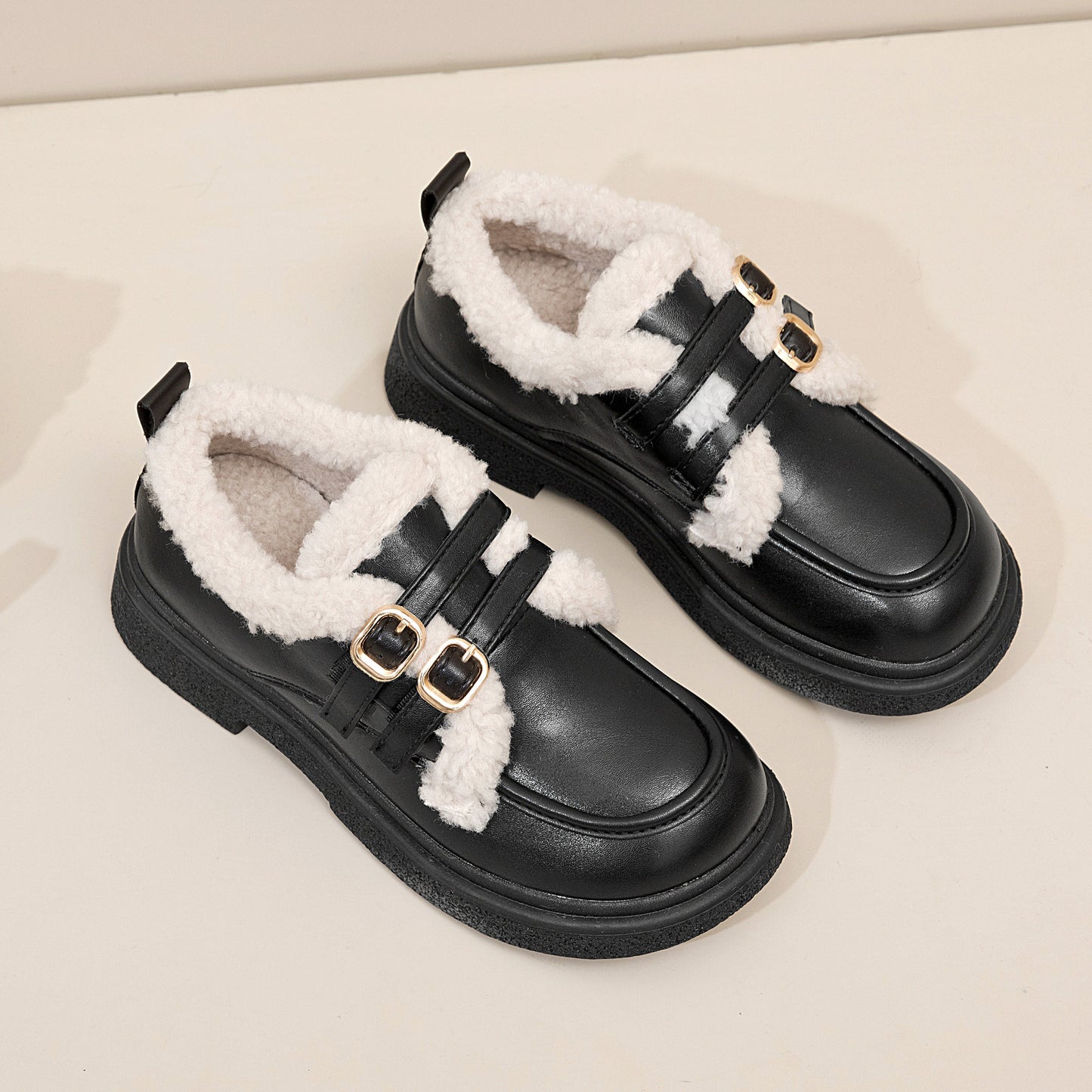 Winter Leather Loafers With Fur | Oxford Women Shoes | Big Toe Shoes | Casual Cute Furry Shoes | Fall Winter Loafers | Women Furry Shoes