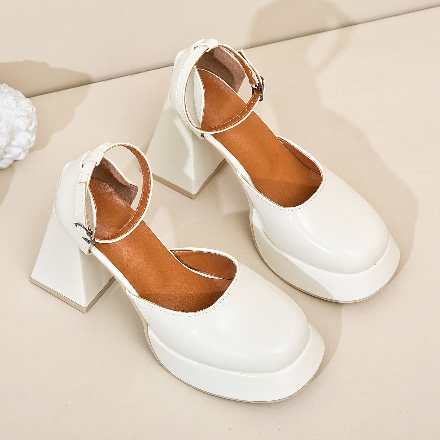 Thick Heel Platform Comfortable Shoes | Women Block Heel | Women Vintage Heeled Sandals | Square Toe Block Heel Shoes | Bridal Shoes