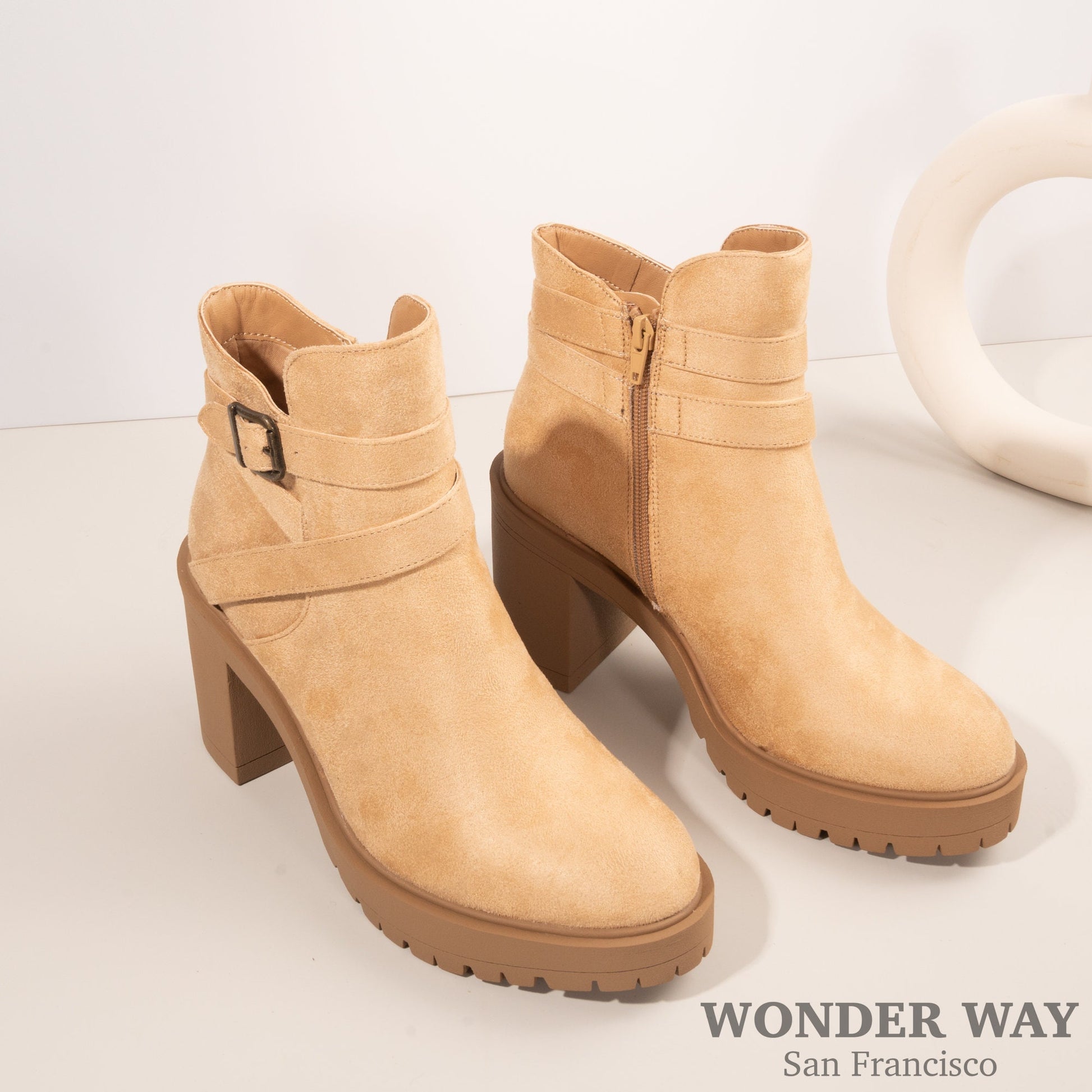 Women handmade Boots with heel | Soft Leather Boots | Fashion suede ankle Boots | Casual Round Toe Strap Buckle Boots | Oxford Women Shoes