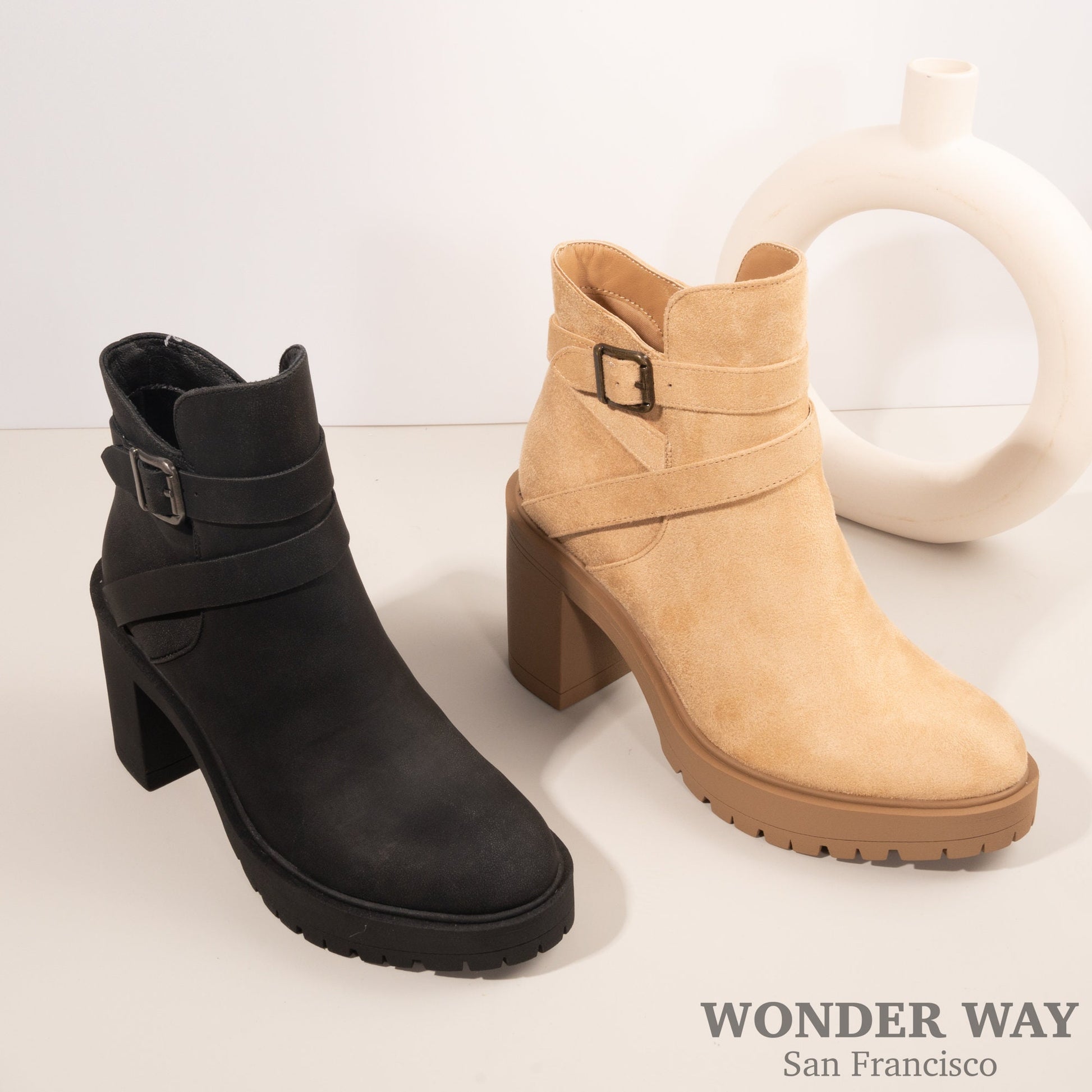 Women handmade Boots with heel | Soft Leather Boots | Fashion suede ankle Boots | Casual Round Toe Strap Buckle Boots | Oxford Women Shoes