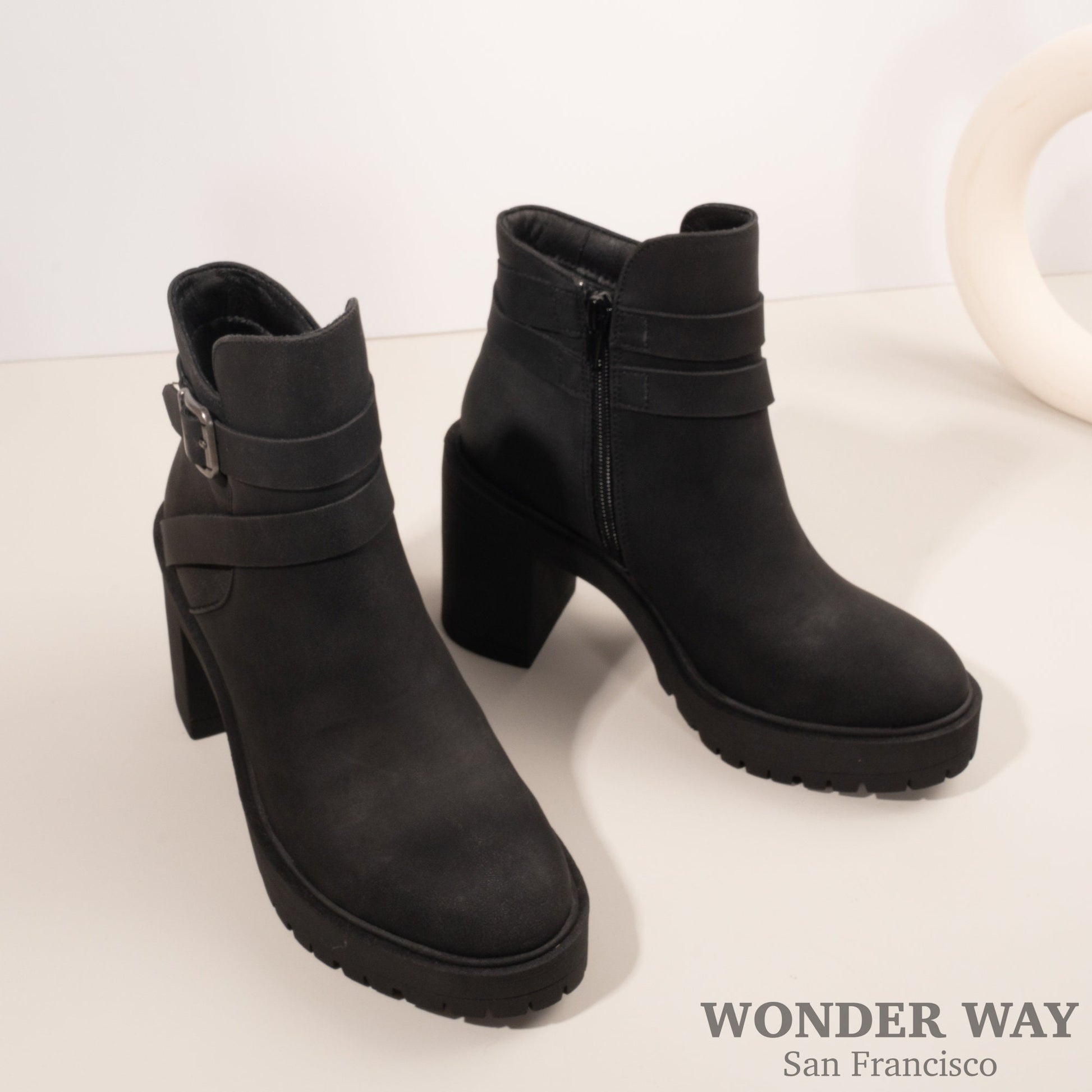 Women handmade Boots with heel | Soft Leather Boots | Fashion suede ankle Boots | Casual Round Toe Strap Buckle Boots | Oxford Women Shoes