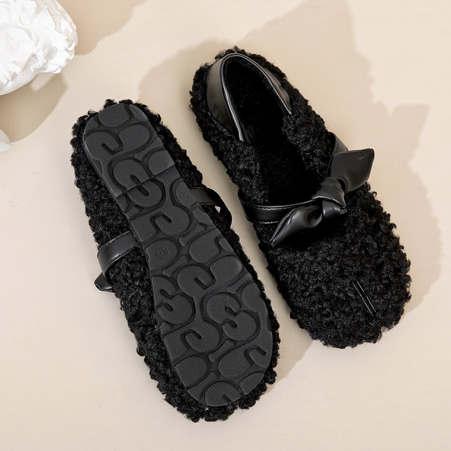 Women Fur Tabi Split-Toe  Flats | Split Toe Mule Slippers | Tabi Flats Shoes | Women Fur Shoes  | Women Bow Cute Shoes | Fluffy Winter Shoes